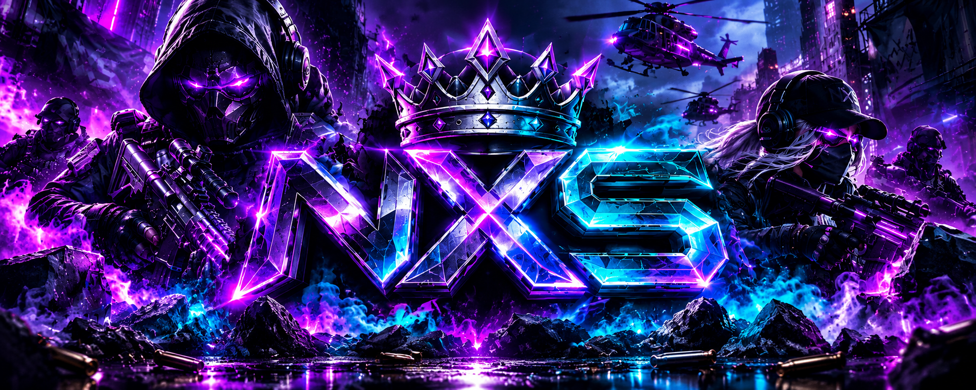 Bannière Nexus Squad Esport, logo NXS sous une couronne lumineuse